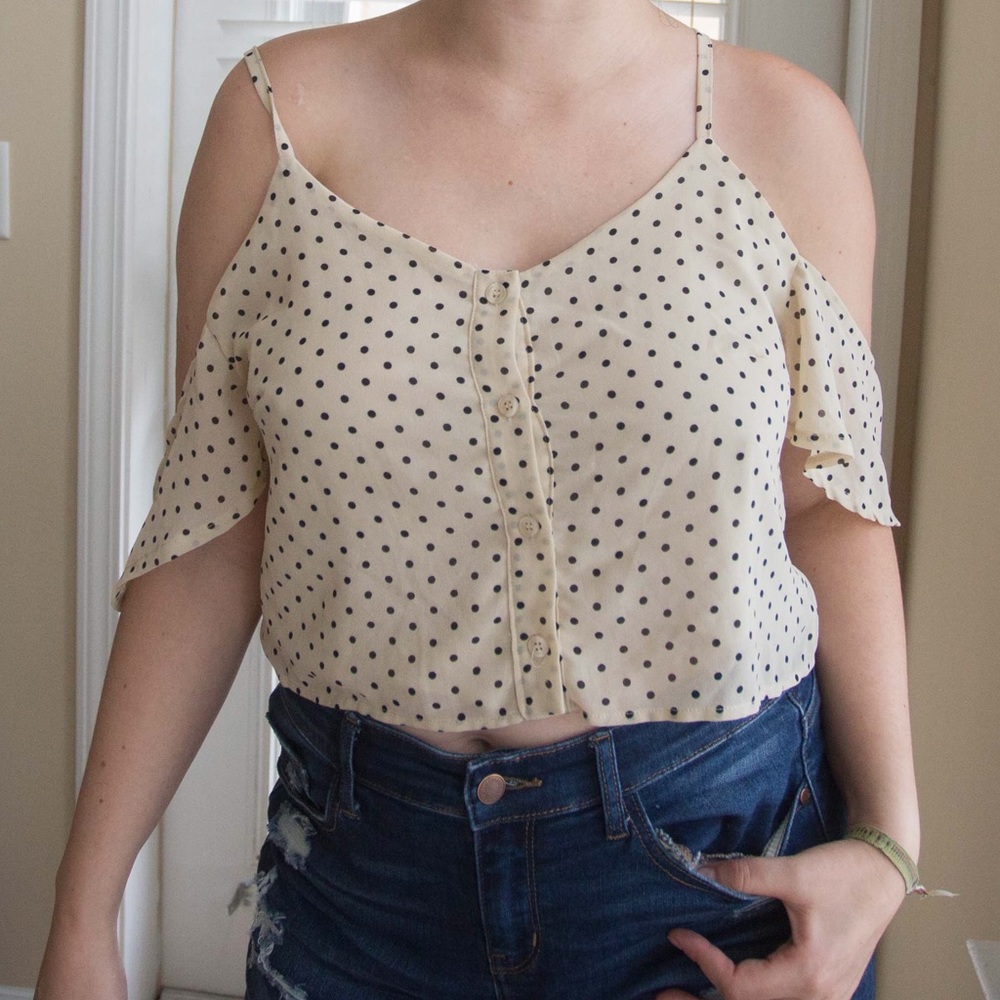 American eagle polka dot cold shoulder crop top